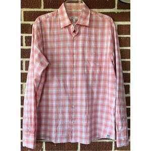 Peter Millar Pink and White Plaid Button Down Shirt Size Large